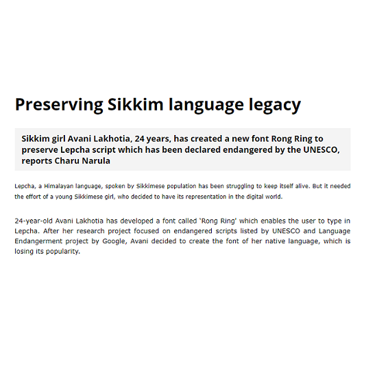 Preserving sikkim language legacy - Education Times, June, 2018