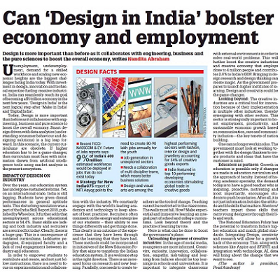 Can 'Design in India' bolster economy and employment - Prof. Nandita Abraham, Education Times, Aug, 2019